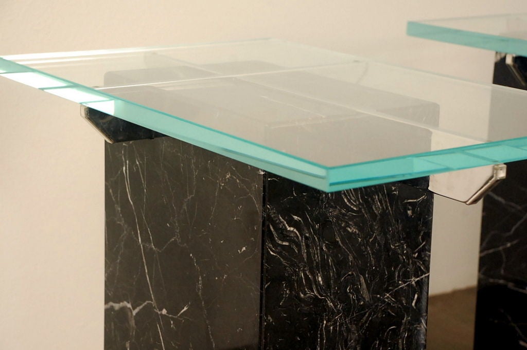Pair of marble and glass end tables by Ello at 1stdibs