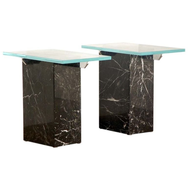 Pair of marble and glass end tables by Ello at 1stdibs