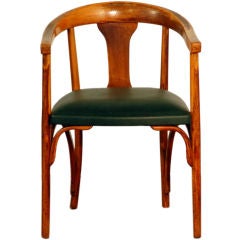 Bent wood leather desk chair by Thonet