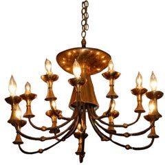 Large Brass Chandelier in the Style of Paavo Tynell