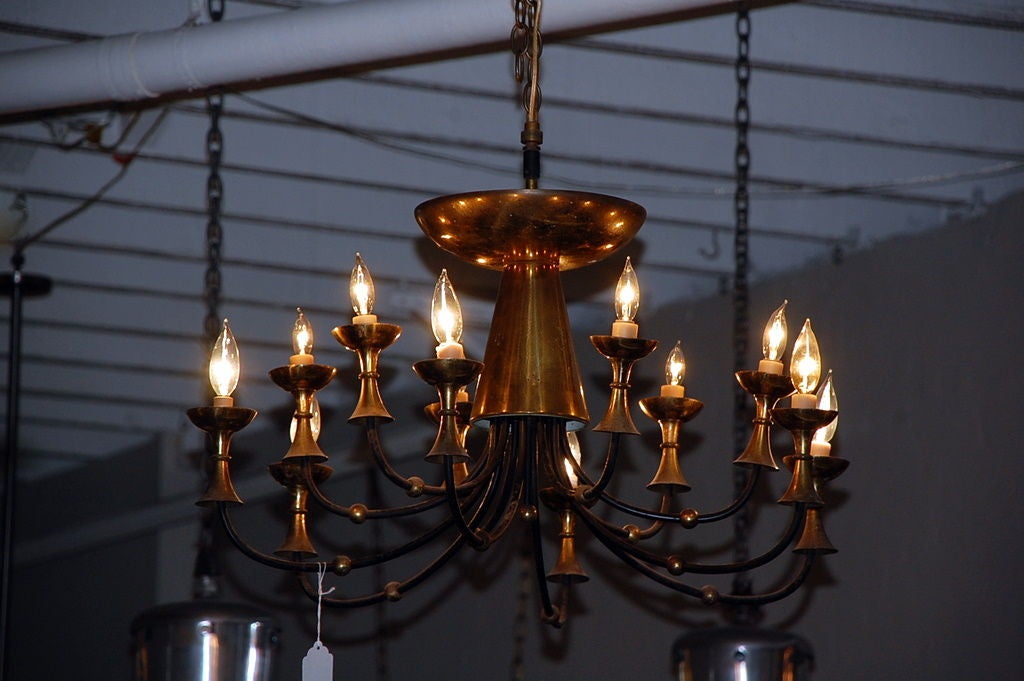 20th Century Large Brass Chandelier in the Style of Paavo Tynell