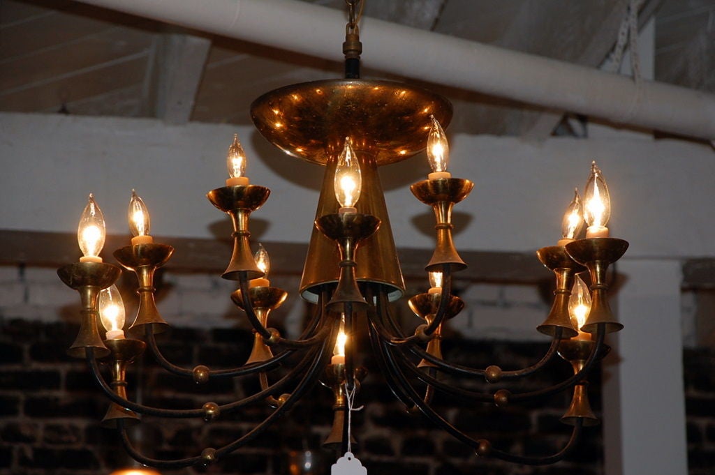 Large Brass Chandelier in the Style of Paavo Tynell 1