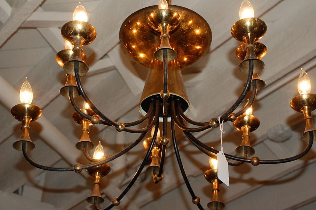 Large Brass Chandelier in the Style of Paavo Tynell 2
