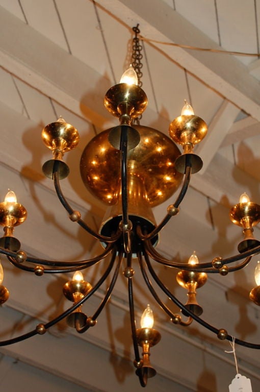 Large Brass Chandelier in the Style of Paavo Tynell 3