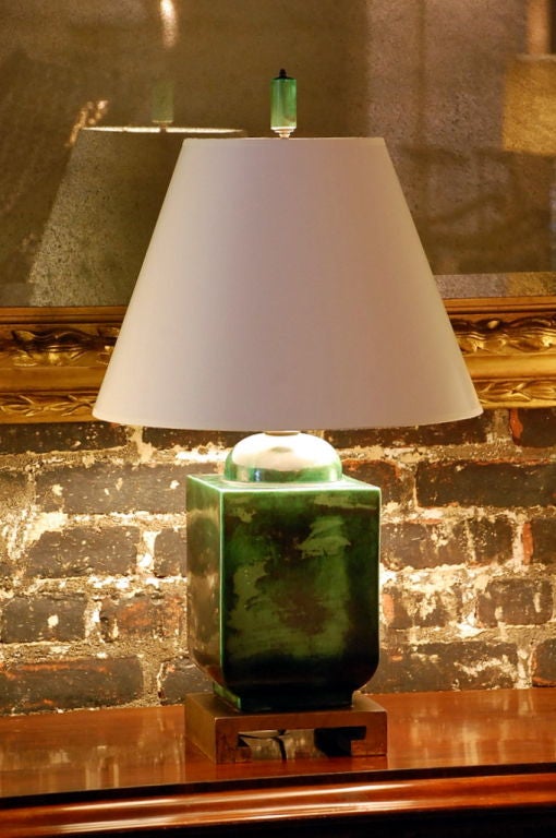 Elegant Chinese inspired ceramic lamp with custom shade