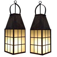 Pair of huge metal and glass indoor / outdoor lanterns