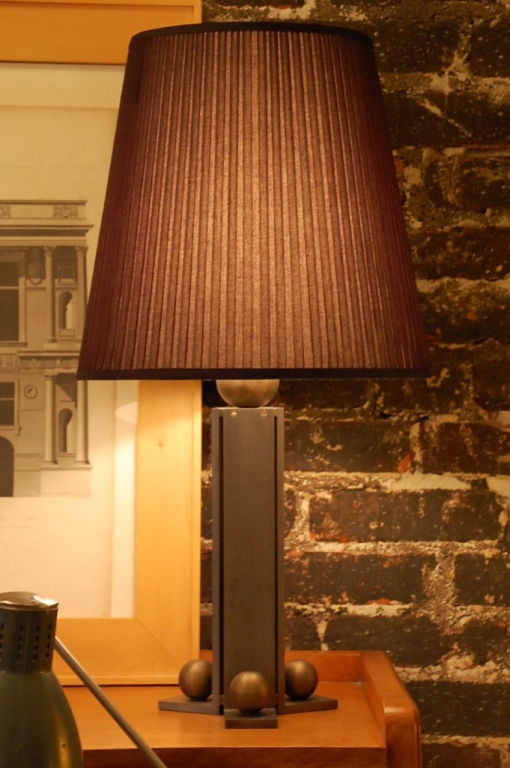 Pair of Spheres steel and brass table lamps