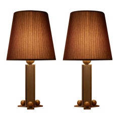 Pair of Spheres steel and brass table lamps