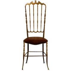 Tall Italian bronze and leather side chair by Chiavari