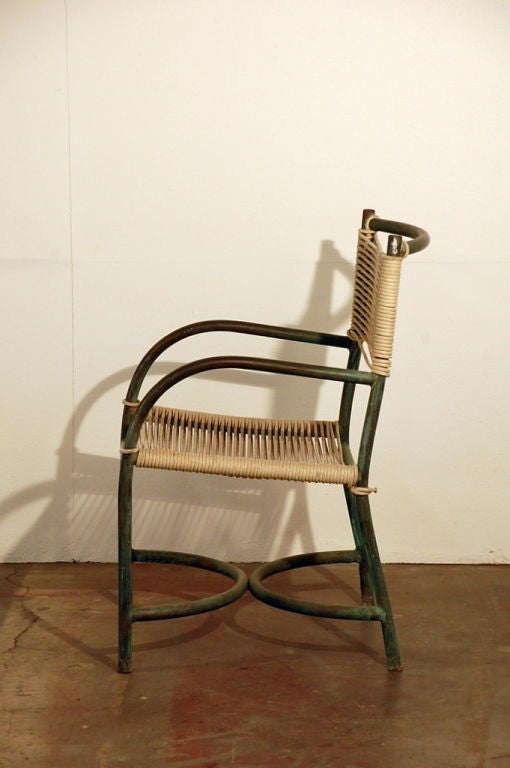 Mid-Century Modern Rare Single Bronze and Cord Chair by Walter Lamb