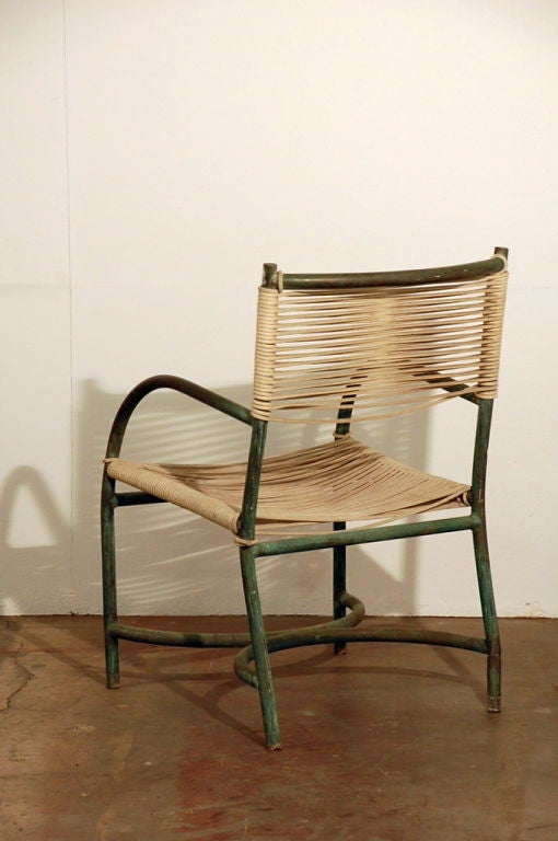 American Rare Single Bronze and Cord Chair by Walter Lamb