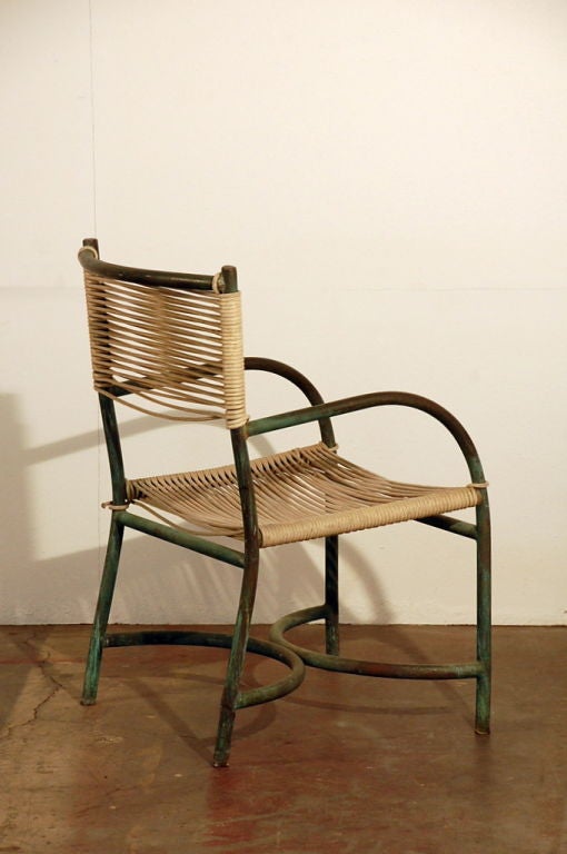 Mid-20th Century Rare Single Bronze and Cord Chair by Walter Lamb