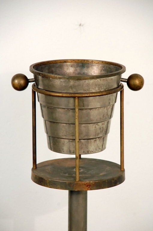 Metal Silvered Champagne bucket on stand by Larry Laslo for Towle