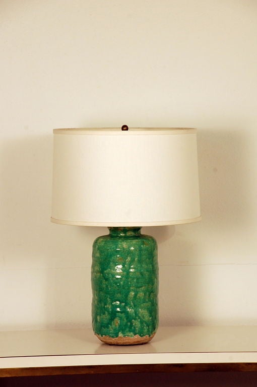Italian Marbro ceramic lamp with custom white linen shade