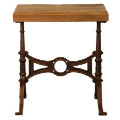 Heavy cast iron industrial console / gueridon with wood slab top