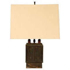 Chic Greek key bronze table lamp with custom silk shade