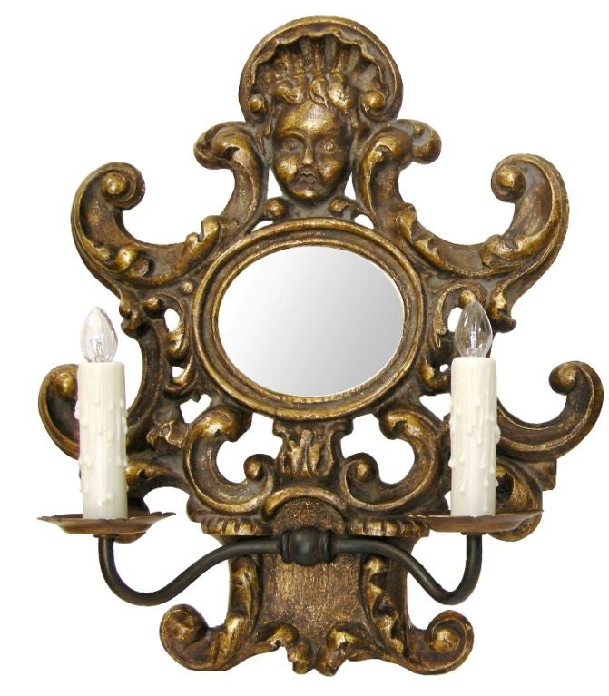 Pair Baroque Style Cherub Motif Sconces (GMD#1133)