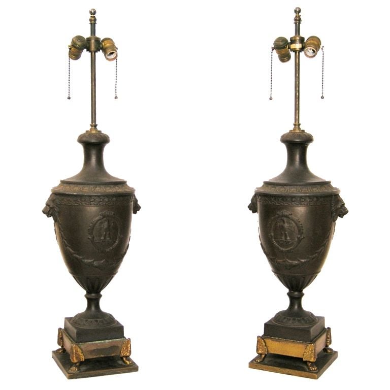 Pair Urn Form Metal Lamps (GMD#2546)