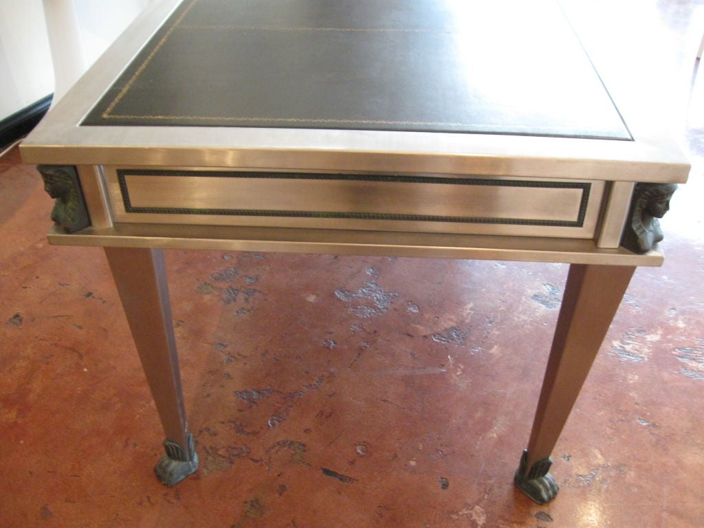 Brushed Metal and Bronze, Egyptian Revival Desk In Good Condition For Sale In Los Angeles, CA