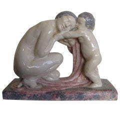 "MOTHER AND CHILD" GLAZED CERAMIC BY  PIERRE TRAVERSE