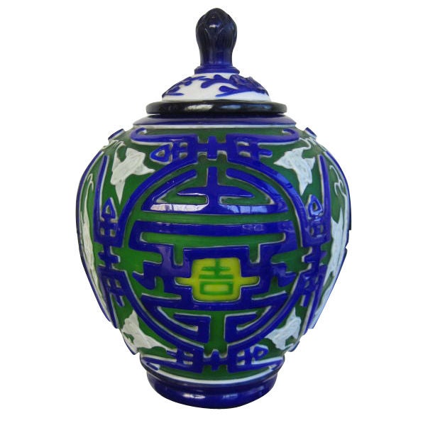 Four Color Incised Peking Glass Jar