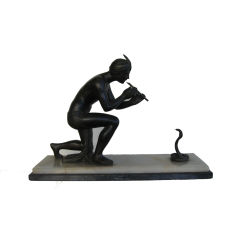 Vintage BRONZE FEMALE SNAKE CHARMER WITH A FLUTE