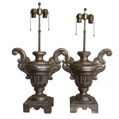 PAIR OF HAND CARVED URNS TABLE LAMPS PAIR OF HAND CARVED URNS TABLE LAMPS