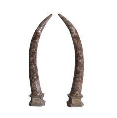 Pair Of Elaborately Hand Carved Bone Tusks