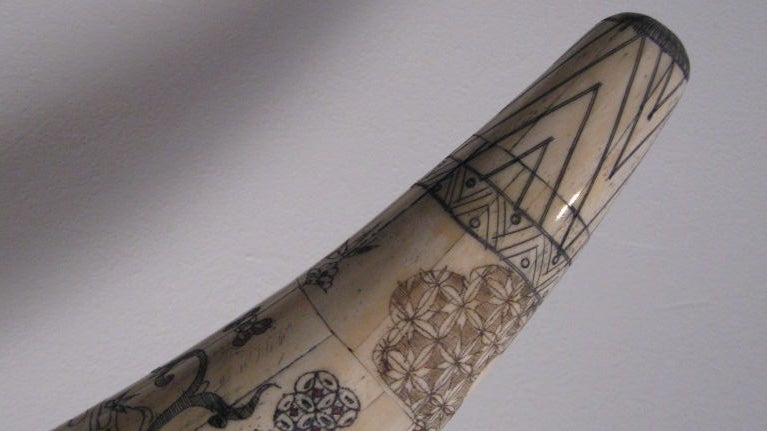 20th Century Pair Of Elaborately Hand Carved Bone Tusks