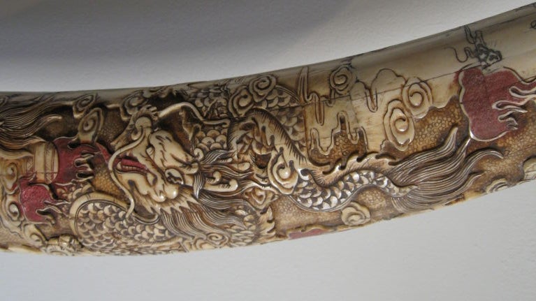 Pair Of Elaborately Hand Carved Bone Tusks 3
