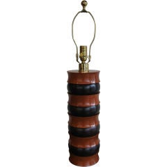 SINGLE TALL TWO TONE WOOD TABLE LAMP BY BRIAN COX