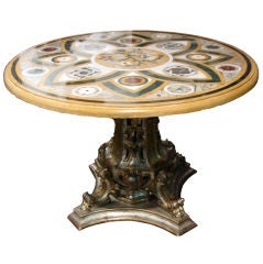 A FINELY CRAFTED MARQUETRY  MARBLE  CENTER TABLE