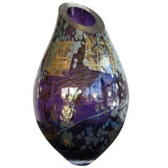 HEAVY HAND BLOWN GLASS VASE BY LAMAR