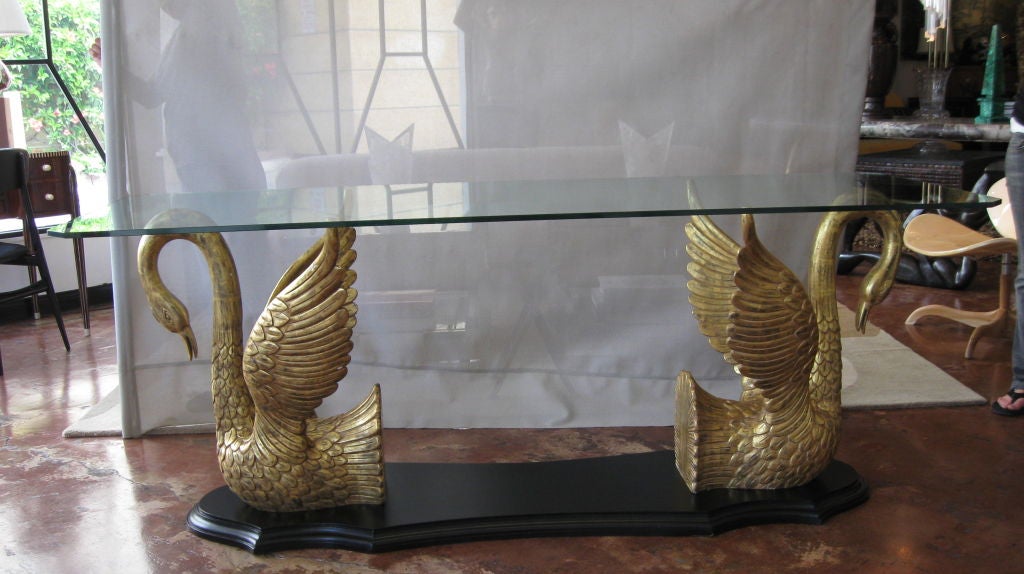 Hand Carved Gold Leaf Swan Console