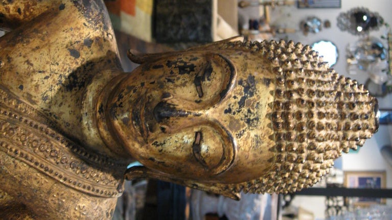 Thai EARLY 19TH CENTURY BRONZE AND WATER GILDED BUDHA