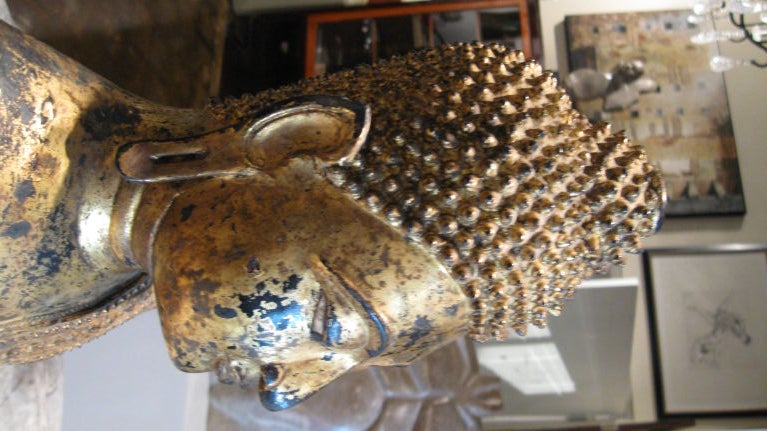 19th Century EARLY 19TH CENTURY BRONZE AND WATER GILDED BUDHA