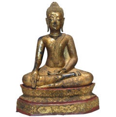 EARLY 19TH CENTURY BRONZE AND WATER GILDED BUDHA