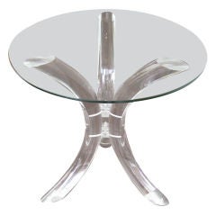 ROUND LUCITE AND GLASS TABLE