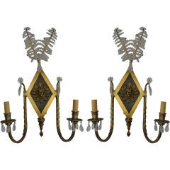 PAIR OF BRONZE AND ROCK CRYSTAL SCONCES