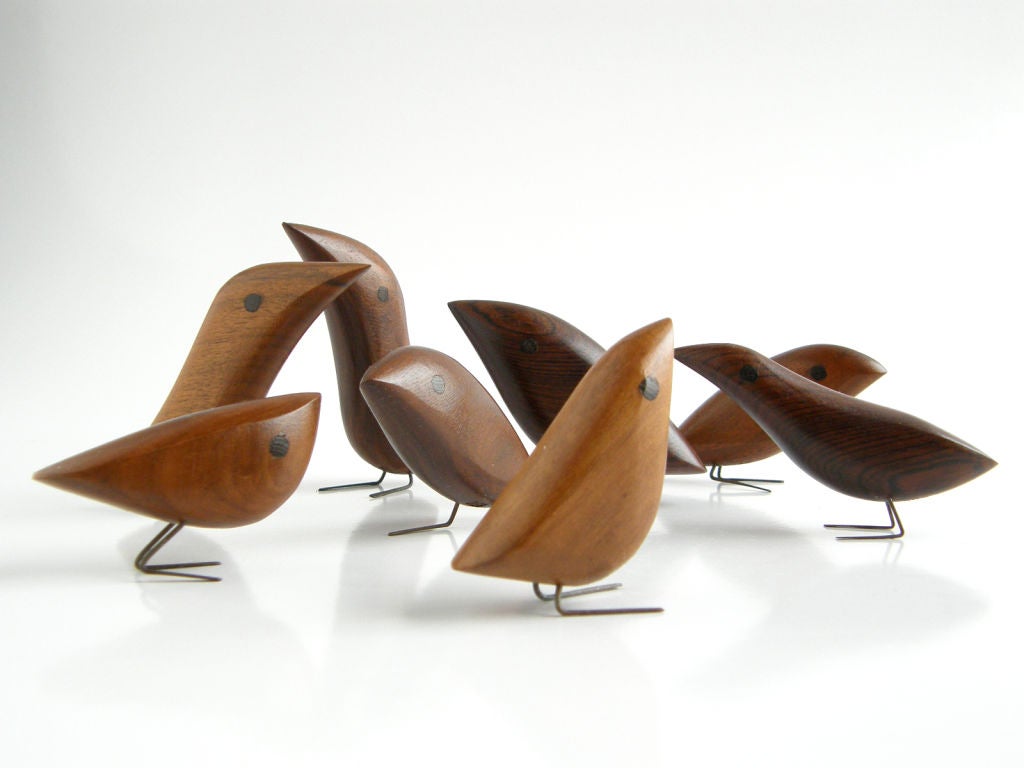 Carved Sculptural Danish wooden birds