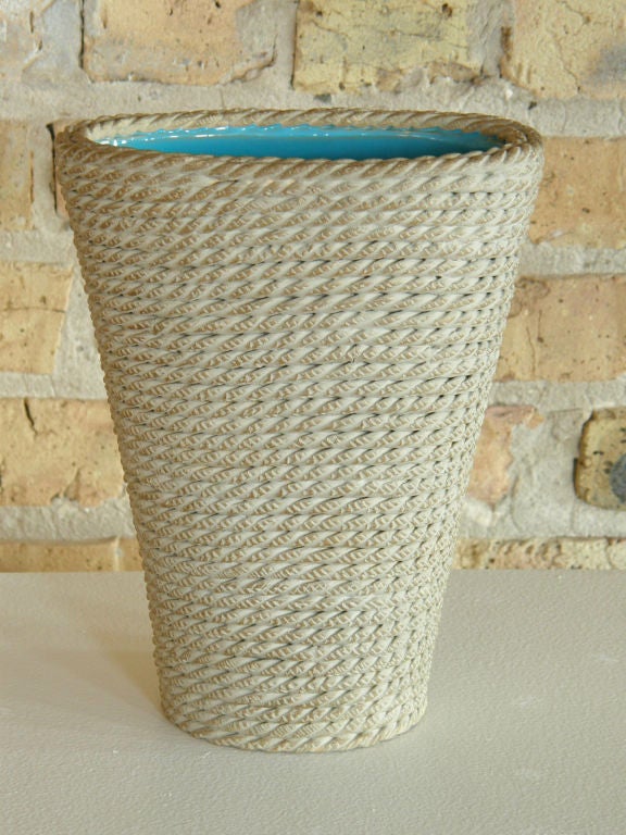 Coiled rope vase executed in ceramic with rich blue interior glaze.
Zaccagnini, Italy
Please use Contact Dealer button if you have any questions.