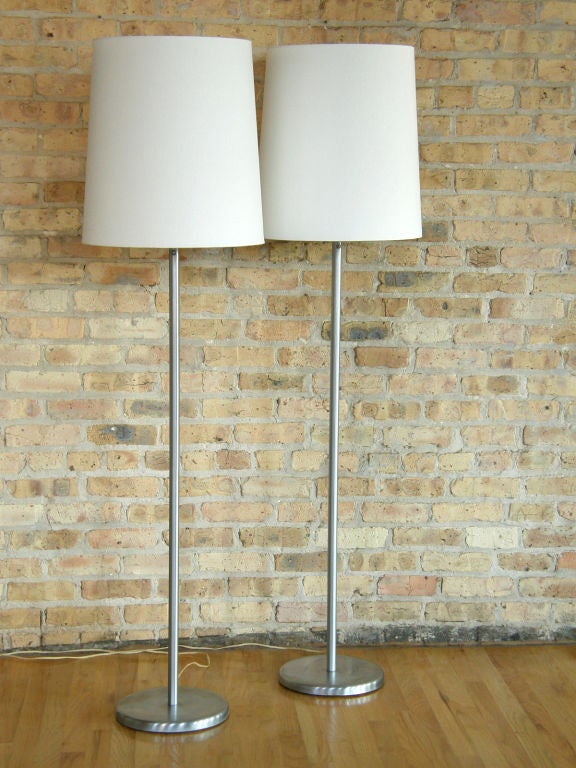 Mid-Century Modern Pair Nessen Studios Floor Lamps Brushed Nickel Standard Stem 