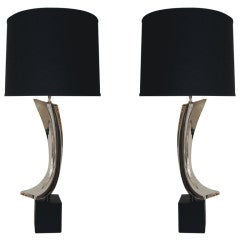Pair Of Sculptural Chromed Table Lamps By Laurel Lighting
