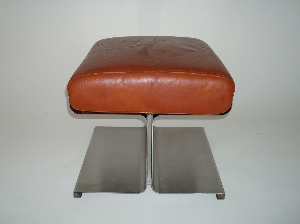 French Francois Monnet Steel and Leather Stool