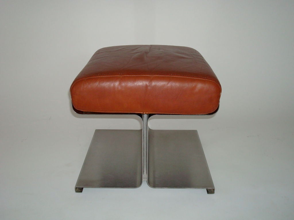 Francois Monnet Steel and Leather Stool In Excellent Condition In Chicago, IL