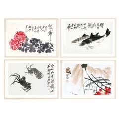 Vintage Set of 12 Watercolor Prints by Qi Baishi