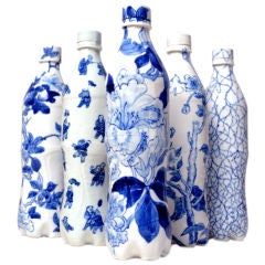 Set of Five Blue and White Cola Bottles