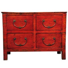 Red Lacquered Four Drawer Chest