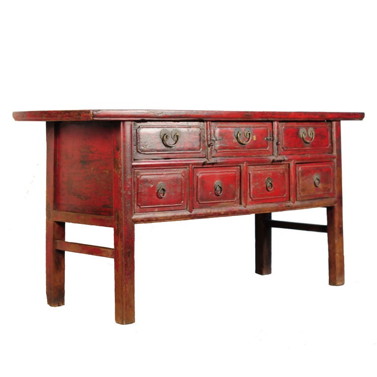 Red Lacquered Seven Drawer Coffer