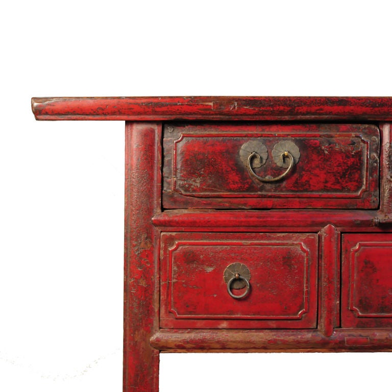 Chinese Red Lacquered Seven Drawer Coffer